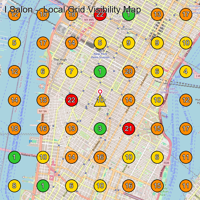 I Salon Hair Salon GeoGrid ranking map for New York NY